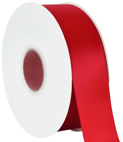 TONIFUL Rotes Satinband, 3,8 cm x 45,7 m, solides Stoffband für Geschenkverpackungen, Blumensträuße, Schleifen und Bastelarbeiten, Weihnachten, Valentinstag, Geburtstag, Hochzeit und Party-Dekoration