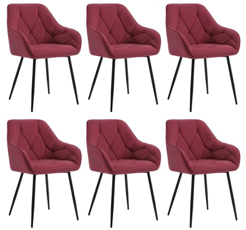 WOLTU 6er Set Esszimmerstühle, Küchenstuhl, Stuhl Esszimmer Wohnzimmer, ergonomischer Sessel, Armlehnstuhl, Polsterstuhl, Sitzfläche aus Samt, Metallbeine, Bordeaux, EZS02bd-6