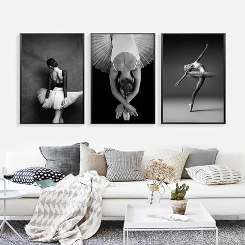 AWKFHF Ballerine Noir Blanc Danseuse Tableau Décoration Murale Toile Peinture Affiche Chambre Salon Décoration(sans Cadres) (3X20X30CM,sans Cadre)