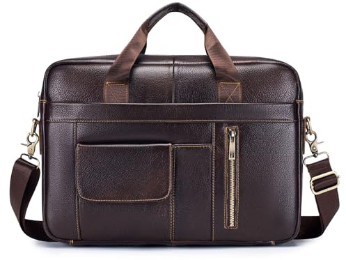 VINBAGGE Businesstasche Herren Leder Aktentasche Männer Handtasche Vintage Laptoptasche Arbeitstasche Umhängetasche Schultertasche für 14 Zoll Notebook - Braun