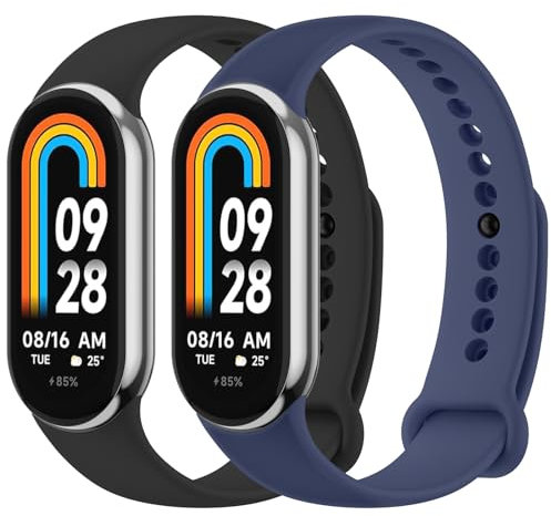 YLK 2 Pezzi Cinturini per Xiaomi Mi Band 8, Cinturino Silicone di Morbido Traspirante Solo per Xiaomi Mi Band 8 per Donna e Uomo (Nero+Blu scuro)
