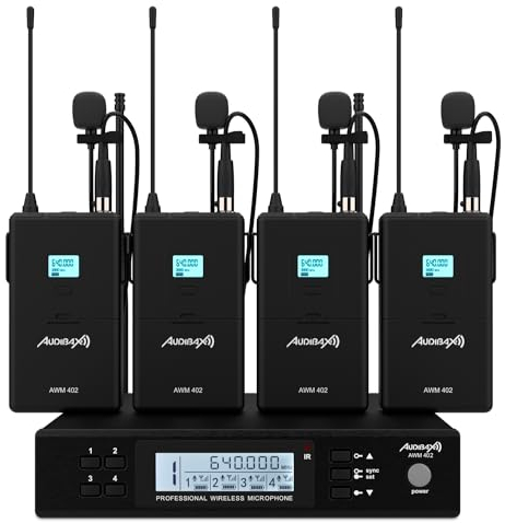 Audibax AWM 402 - Sistema Wireless Microfono Lavalier - 4 Canali UHF - Connettore Mini-XLR