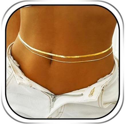 Handcess Boho Bauchkette Mehrlagig Goldfarben Bikini Bauchkette Strand Körperkette für Damen und Mädchen