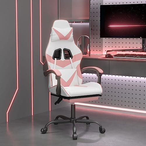 LIANGDONFC lesestuhl、kinosesselGaming-Stuhl mit Fußstütze Weiß und Rosa KunstlederArbeitszimmer, Wohnzimmer,