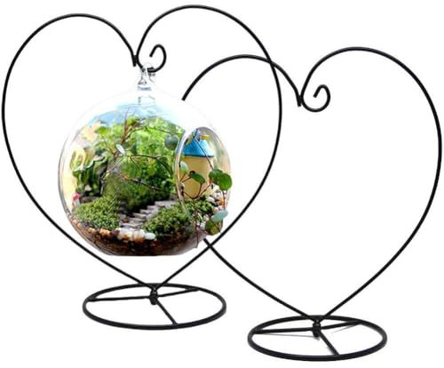 Tsffae 2pcs Ornament Display Stand Mond Herz Form Eisen Ständer Hängen Glas Pflanze Vase Topf Terrarium Container Ornament Für Hause