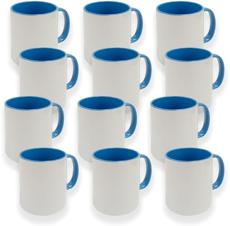 PrintedGift Set 12 unità - Tazza per Sublimazione con Interno Blu, 300 ml, in Ceramica, Lavabile in Lavastoviglie e Microonde, Confezione Resistente agli Urti