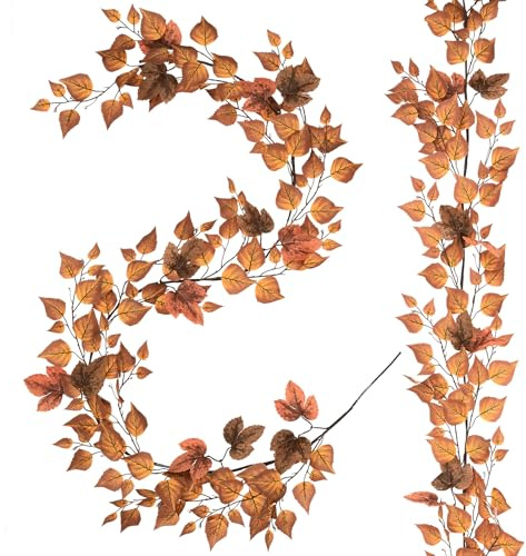 MARTINE MALL 2 Packungen Herbstblätter-Girlande, 2 m, künstliche Herbstlaub-Girlande, Herbst-Ahornblätter, Girlande, hängende Ahornblätter, Weinrebe, Erntedankfest, Girlande für Bauernhaus, Kamin,