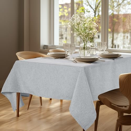 Deconovo Abwaschbare Tischdecke Lotuseffekt Gartentischdecke Leinenoptik Wasserabweisende Tischdecken Table Cloth pflegeleicht Rechteckig Tischwäsche für Esszimmer Küche, 160x130 cm, Hellgrau, 1 Stück