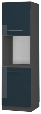 Vicco Herdumbauschrank Fame-Line, Dunkelblau Hochglanz/Anthrazit, 60 cm offen