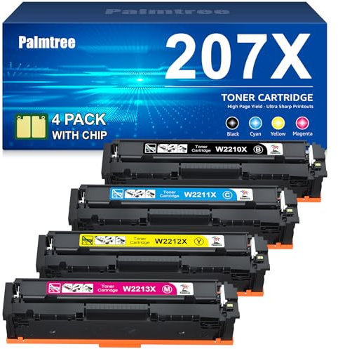 Palmtree 207X Mit Chip Toner Kompatibel für HP 207X 207A Schwarz für HP Color Laserjet Pro MFP M283fdw Toner für Color Laserjet Pro M255dw M282nw M283fdn M255nw M283 M282 M255 W2210A W2210X -4 Pack