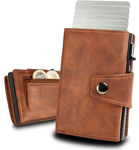 slimfin® Slim Wallet Maxi mit Münzfach - Kartenetui - Geldbeutel Herren - Geldbörse - Portemonnaie - Portmonee - Card Holder klein/Mini mit RFID Schutz - Hellbraun
