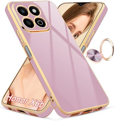 Jusy for Honor X6b Case, with 360° Rotating Ring Magnetic Stand,Luxurious Gloss Finish and Electroplating Shockproof Protective Phone Cover Case, Purple