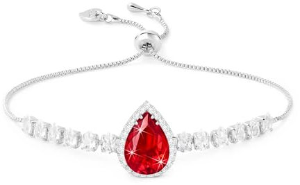 Linawe Rot Rubin Armbänder Armband Damen, Tennisarmband Silber Damenarmband Armkette Jewelry, Silber Armband Bracelet Women, Glitzer Edelstein Diamant Geburtsstein Handkette