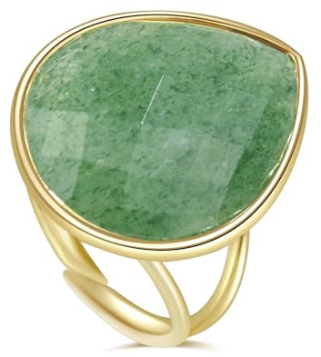 LDADAN -Crystal Ring for Women Natural Rose Quartz and Green Fluorite for Her Boho Teardrop Ring for Gift Rose Quartz Jewelry Handmade Adjustable Ring Gold, Ajustable, Gemstone, gem