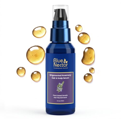 Blue Nectar 20% Rosemary Hair Serum with Keratin & Amla for Healthy Scalp | Plant-Based Hair Growth Serum for Dry & Frizzy Hair | Rosemary Oil for Tangle-Free Hair (17 Herbs, 50ml)