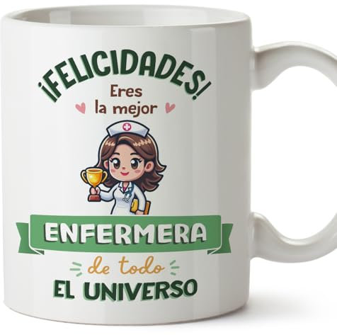 MUGFFINS Tazas para ENFERMERA mujer - En Español - Mejor Universo Trofeo - 11 oz / 330 ml - Regalo original y divertido