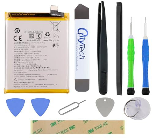 OnlyTech - Reparatur-Set Premium Ersatzakku BLP685 für OnePlus 6T / OnePlus 7 – 3700 mAh – identische Qualität mit 10 Werkzeugen und Klebstoff