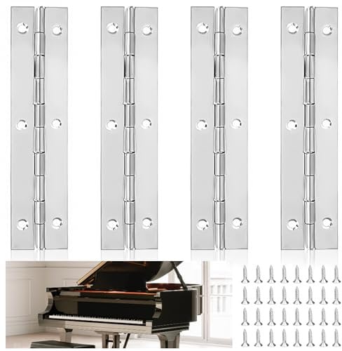 4 Piezas Bisagra Piano, 120mm× 25mm Acero Inoxidable Bisagra Plegable con 32 Tornillos Bisagras para Puertas de Armarios Pianos y Puertas