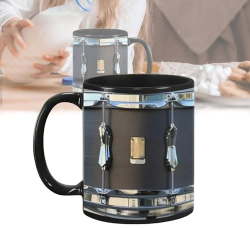 blodfune Vintage Drum Mug, 11oz Vintage Drum Mug Funny Drumming Gifts, Creativity Drum Shape Coffee Cup, Drumming Mug Coffee Mug Gift for Drummer & Drum Lover (Black)