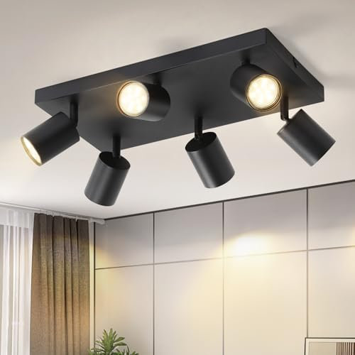 Glitzerlife LED Deckenstrahler 6 Flammig Deckenleuchte - Deckenlampe Schwarz Deckenspot GU10 Eckig Lang Schwenkbar 350° Modern Küchenlampe Wohnzimmer Schlafzimmer Flur MAX.25W ohne Leuchtmittel