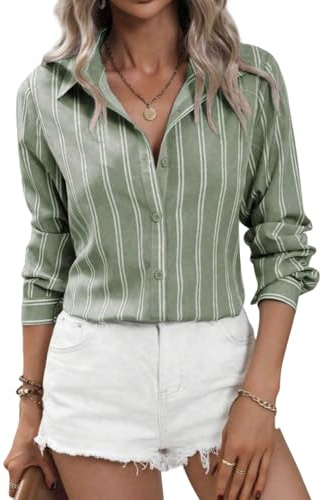 MINTLIMIT Womens Button Down Shirts Striped Classic Long Sleeve Collared Office Work Blouses Tops