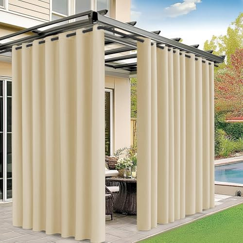 M METERXITY Outdoor Curtains for Patio Waterproof, 150W x 96L Inch Heavy Gazebo Curtains for Outdoor Patio, Porch, Sunlight [Cream, Grommet Top]