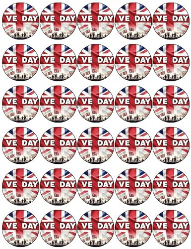 30 VE Day 80th Anniversary Victory In Europe UK Cupcake Cake Toppers Edible Wafer Paper Fairy Cake Toppers Birthday Celebration Cakes Decorations Party