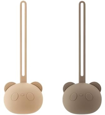 PandaEar 2-pack silikon napphållare i björnform, napphållare med rem för resa och utevistelse, mjuk bärbar nappbehållare för nyfödda spädbarn