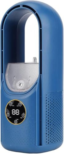 WREWING Ventilador de refrigeración silencioso sin aspas, humidificador USB de 6 velocidades con spray de niebla, luces LED de 7 colores para escritorio de oficina en casa (azul)