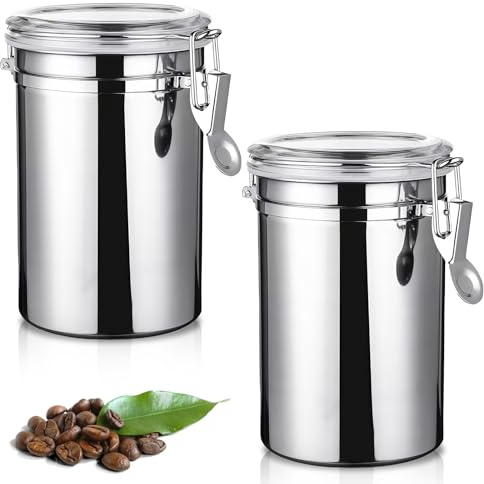 WIYETY 2 Stück Kaffeedose Luftdicht mit Deckel, 1110ML Edelstahl Kaffeebohnen Behälter, Kaffeebohnenbehälter, Aromadicht Aufbewahrungsdose, für Nüsse Kakao Teeblätter - Silber