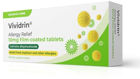 Vividrin Allergy Relief Tablets, Antihistamine, 30 Tablets | Bausch + Lomb, Cetirizine 10mg, Hayfever, Sore and Itchy Eyes, Pet and Skin Allergies, Suitable for Adults and Kids 6+