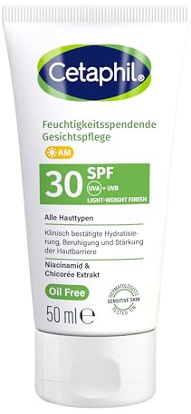 Cetaphil Tagescreme Gesichtscreme, SPF 30, ölfreie Pflege, Niacinamid, 50ml | Feuchtigkeitscreme empfindliche & trockene Haut, LSF 30 UVA/UVB Schutz, Niacinamid & Vitamin E, leichte ölfreie Formel