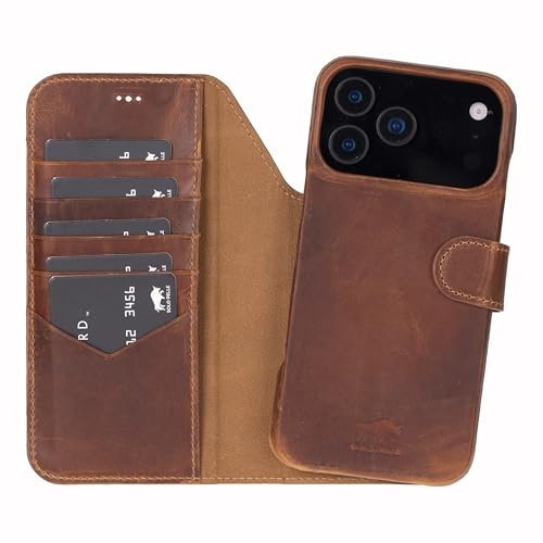 Solo Pelle Lederhülle kompatibel für iPhone 17 Pro in 6.3 Zoll abnehmbare Hülle (2in1) inkl. Kartenfächer geeignet für MagSafe Zubehör (Camelbraun)
