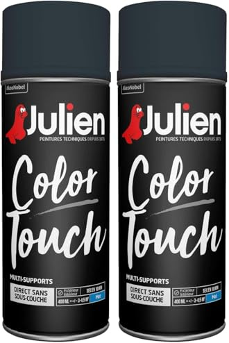 Julien Peinture Aérosol Intérieure et Extérieure Color Touch en Phase Aqueuse - Noir Mat - 400ml (Lot de 2)