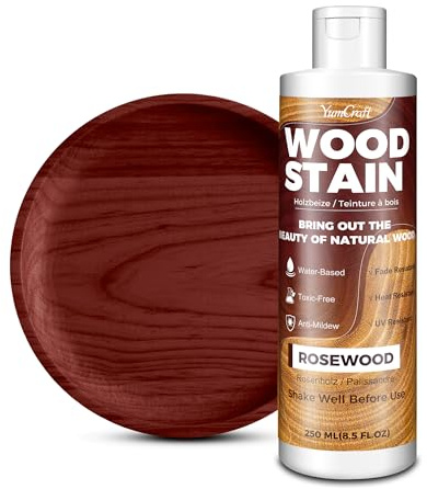 Water Based Wood Stain 8.5oz/250ml, Matte Fast Drying Stain & Varnish, Low Odor Non-Toxic Indoor Outdoor Wood Paint for Furniture, Cabinet, Door, Window, Wardrobe, Paneling, Trim & Multiple Finishes