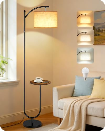 GOEBLESON Stehlampe Bogenlampe mit Ablage, Vintage Beige, Wohnzimmer | Stehleuchte mit verstellbarem Lampenkopf, Fußschalter, Stehlampe mit Regal für Wohnzimmer, Büro, Vintagebraun und ZFE22LDD05
