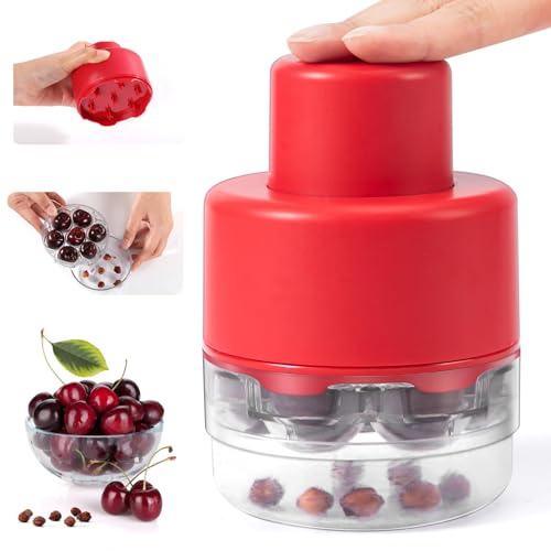 Cherry Pitter and Olive Pitter Tool, Push Type Cherry Corer Multiple, Kitchen Cherry Jam 7 Holes Multi Cherry Stoner Remove for Multiple Cherries Seed Remover(Red)