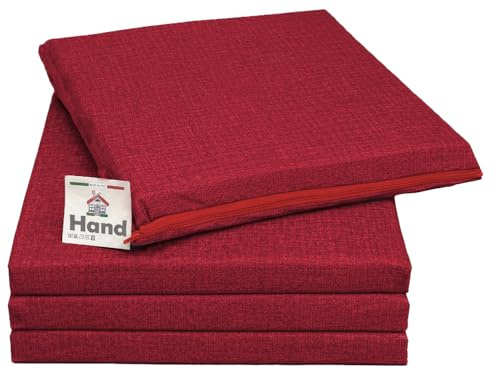 HAND - Set 4 Cuscini Sedie Esterno e Interno Sfoderabili 40x40 cm, Imbottitura Morbida, Cuscini per Sedie da Cucina, Giardino, Patio (Rosso, Set da 4)