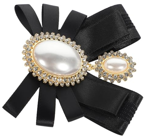 Générique Épingle Élégante Décoration pour Noël et Nouvel An pour Femmes en Forme de Nœud avec Perles Artificielles et Cristaux, Épingle en Tissu Noir pour Costumes et Robes