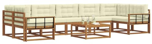 vidaXL Outdoor-Sofagarnitur mit Kissen 8 pcs Natur und Creme, Ecksofa-Set aus Akazienholz, modernes Gartenmöbel, Flexibles modulares Sitzen für Terrasse und Hinterhof-Lounge, beige Stil