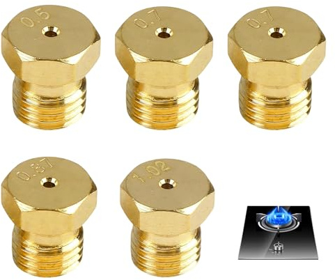 Inyectores Cocina Gas Butano, 5PCS Juego de Conversión para GLP | para Gazineer, 0.5/0.7/0.87/1.02 mm, Compatible con Estufas, Hornos y Quemadores de Botella de Cocina