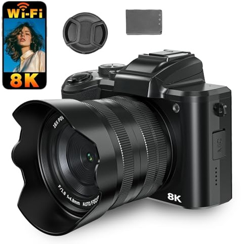 Topiky Fotocamere Digitali 8K per Fotografia, Autofocus 88MP WiFi Professionale Zoom 16X Fotocamera Doppio Obiettivo Webcam Selfie Cam con Paraluce Flash Touchscreen da 3,2 Pollici