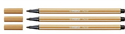 Stabilo Pen 68 Set of 3 Felt Tip Drawing Pens - Bullet-tipped, Medium, 1 mm – Dark Ochre