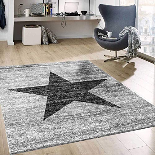 VIMODA Stern Jugendzimmer Wohnzimmer Teppich Grau Trendiger Kurzflor Teppich Stern Stylish Accessoire, Maße:240 x 340 cm