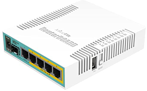 MikroTik hEX PoE with 800MHz CPU hEX PoE, IEEE 802.3at, RB960PGS (hEX PoE, IEEE 802.3at, 10,100,1000 Mbit/s, 800 MHz, 16 MB, 128 MB, White)
