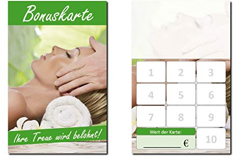250 Stück Bonuskarten Wellness (BOK-417) mit 10 Stempelfeldern Treuekarten Massage Beauty