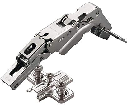 2 x Salice Topfband 155° Serie 200 Bohrbild T52 Eckanschlag inkl. Kreuz-Montageplatte Höhe 3 mm mit vormontierten Euroschrauben und Langlochverstellung Schrankscharnier von SO-TECH®