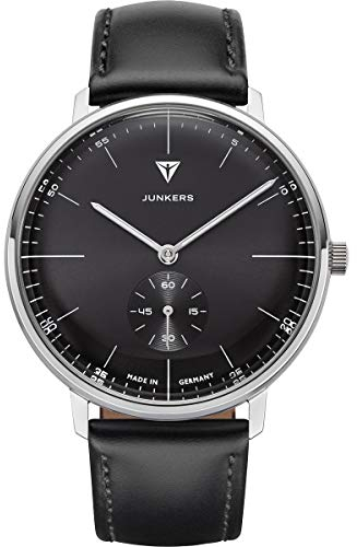 Junkers Bauhaus 40mm Analog Quarz Herrenuhr Lederarmband schwarz 9.09.01.02