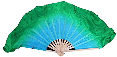 Winged Sirenny Chinesischer Fächertanz Paar, Kurzer Seidentanzfächer Echte Seide, 20cm Stoff Schleier Flattern Fan (türkis-grün)