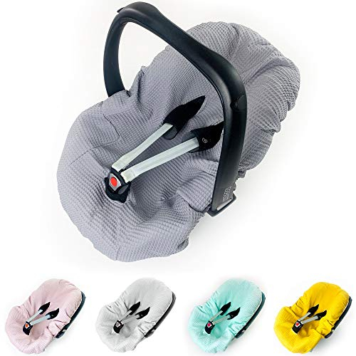BABEES Sommerbezug Babyschale Bezug Universal 100% Waffel Baumwolle Schonbezug Babyschalebezug Kindersitzbezug Waffelpique grau